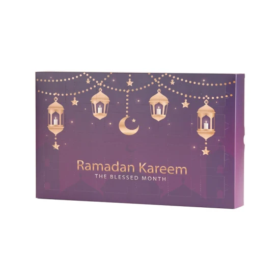 Design personalizzato Vuoto Calendario dell'Avvento di 24 giorni Ramadan Conto alla rovescia Regalo cieco Cioccolato Caramelle Giocattolo Gioielli Candela FSC Carta Confezione regalo per alimenti