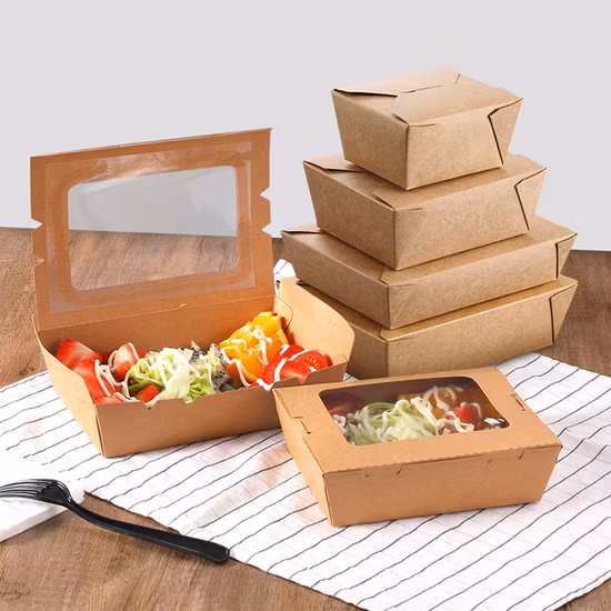 Scatola di imballaggio per dolci da forno usa e getta di dimensioni personalizzate Scatola di carta Kraft con pacchetto di alimenti da asporto per finestre